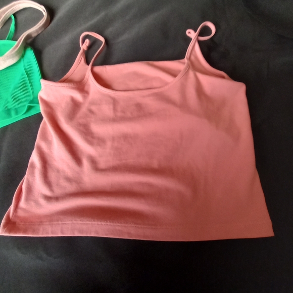 Pack of three two cropped one short summer tops green pink and coral s/m - Picture 6 of 8